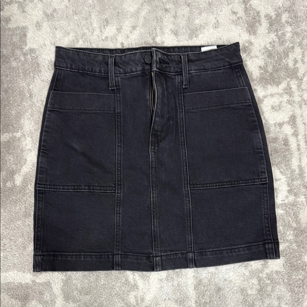 High waist black denim skirt